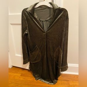 Ashore shop green Velvet V-Neck Shirt Dress